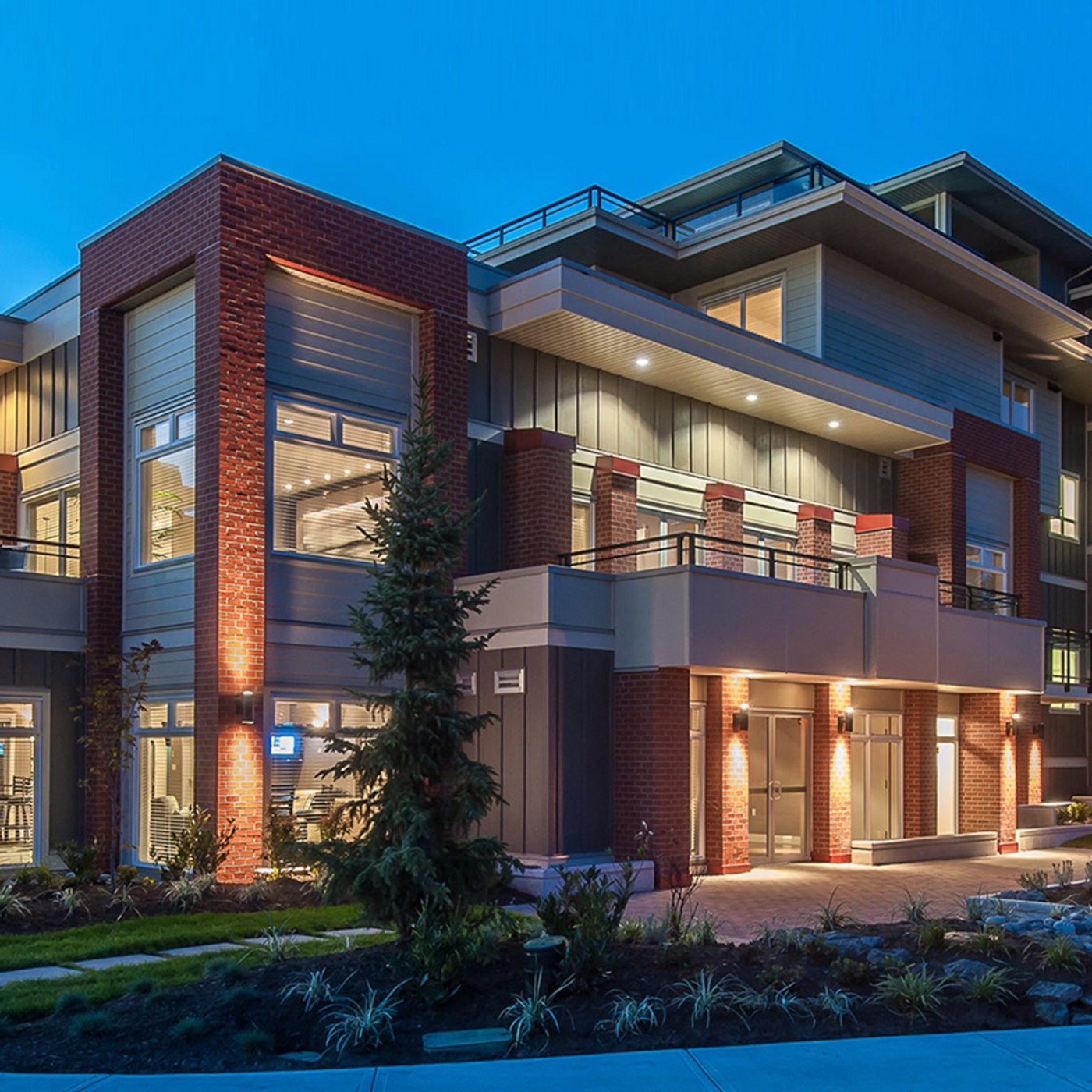 Exterior elevation at dusk