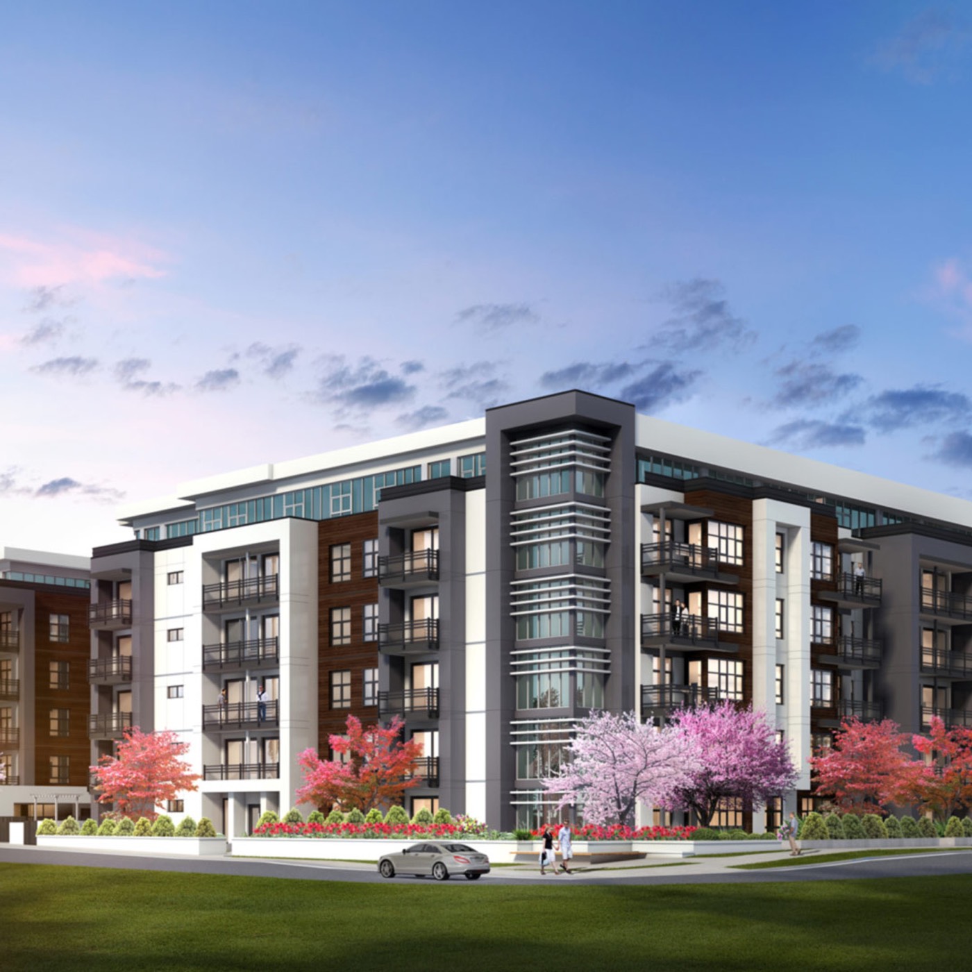 Mixed use building and landscaping