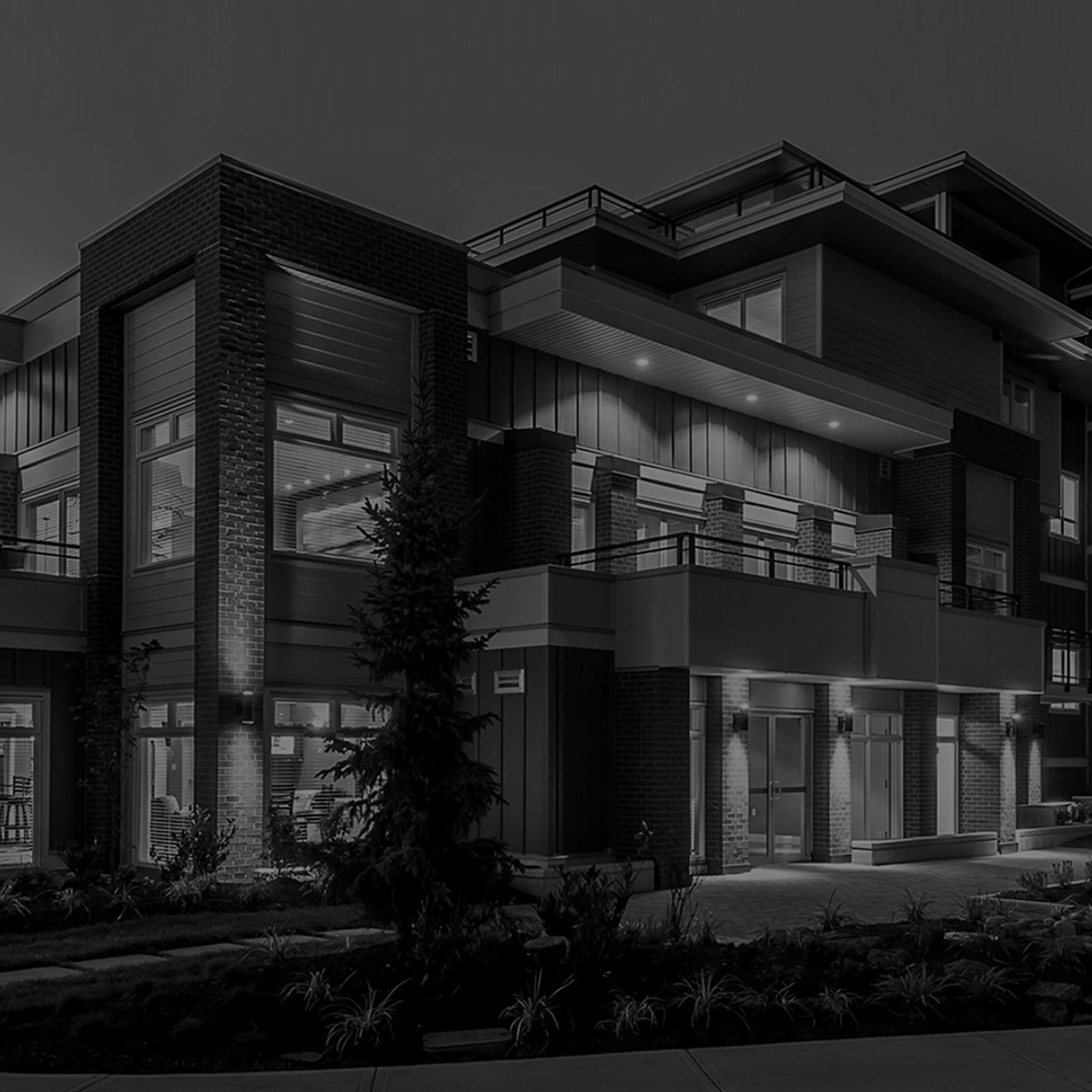 Building entrance lit at night
